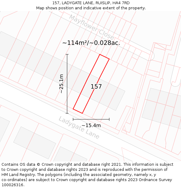 157, LADYGATE LANE, RUISLIP, HA4 7RD: Plot and title map