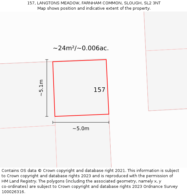 157, LANGTONS MEADOW, FARNHAM COMMON, SLOUGH, SL2 3NT: Plot and title map