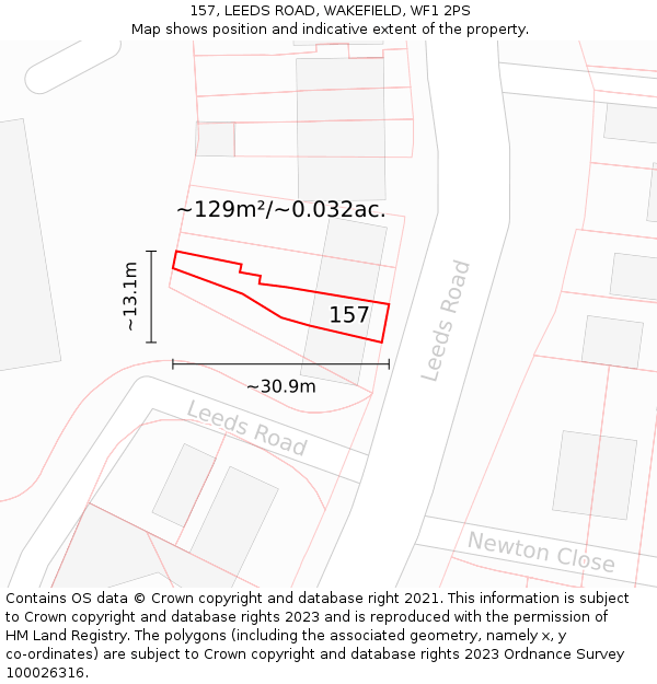 157, LEEDS ROAD, WAKEFIELD, WF1 2PS: Plot and title map