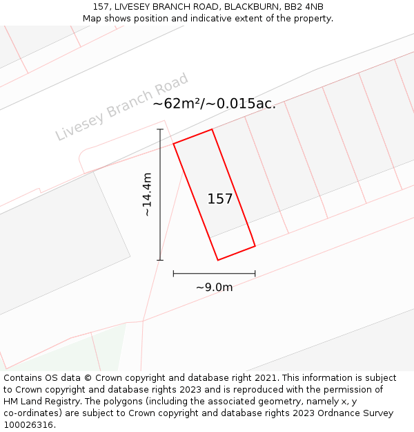 157, LIVESEY BRANCH ROAD, BLACKBURN, BB2 4NB: Plot and title map