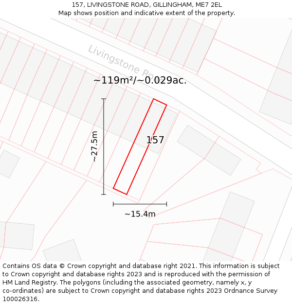 157, LIVINGSTONE ROAD, GILLINGHAM, ME7 2EL: Plot and title map