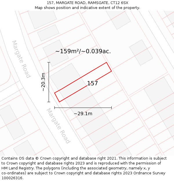 157, MARGATE ROAD, RAMSGATE, CT12 6SX: Plot and title map