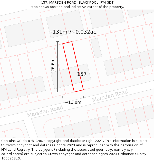 157, MARSDEN ROAD, BLACKPOOL, FY4 3DT: Plot and title map