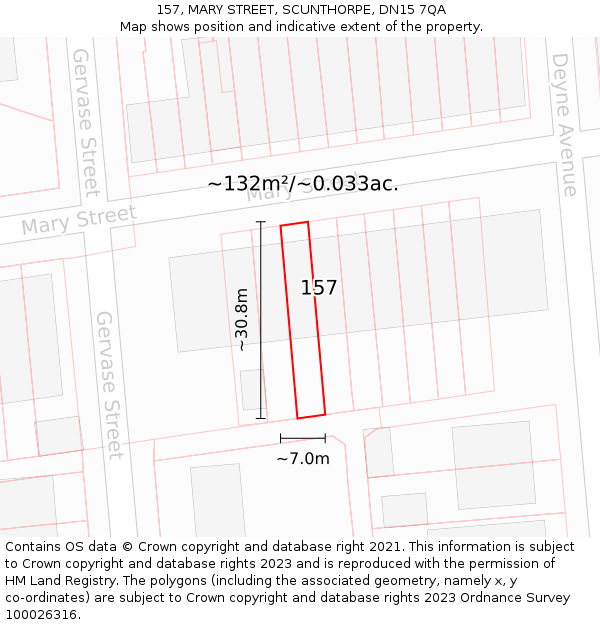 157, MARY STREET, SCUNTHORPE, DN15 7QA: Plot and title map
