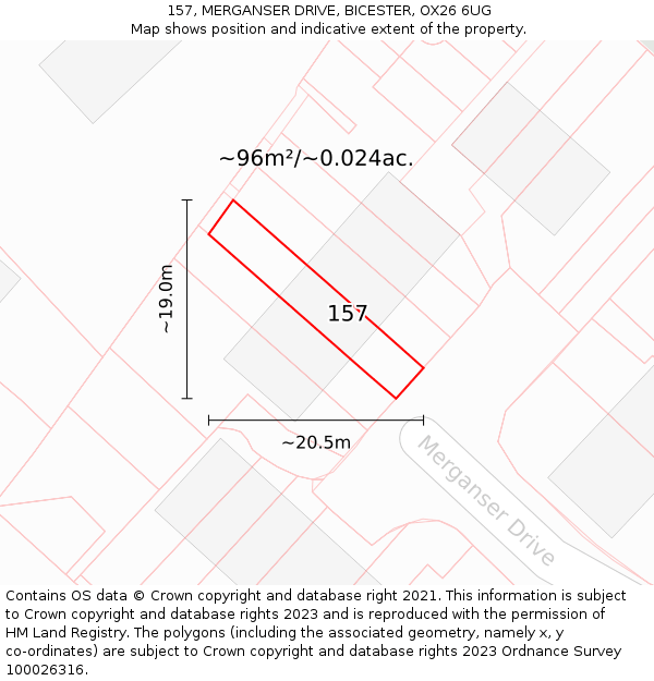 157, MERGANSER DRIVE, BICESTER, OX26 6UG: Plot and title map