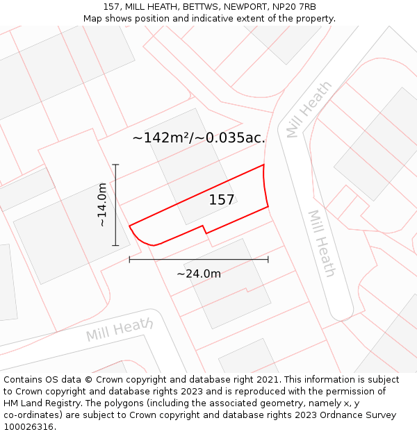 157, MILL HEATH, BETTWS, NEWPORT, NP20 7RB: Plot and title map
