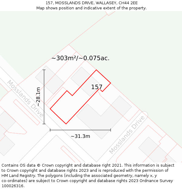 157, MOSSLANDS DRIVE, WALLASEY, CH44 2EE: Plot and title map