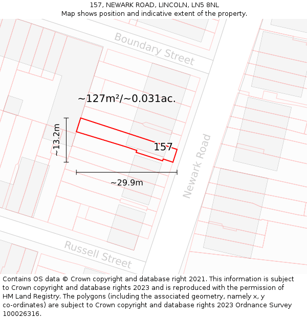 157, NEWARK ROAD, LINCOLN, LN5 8NL: Plot and title map