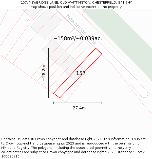 157, NEWBRIDGE LANE, OLD WHITTINGTON, CHESTERFIELD, S41 9HY: Plot and title map