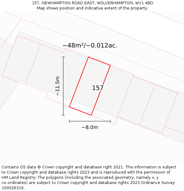 157, NEWHAMPTON ROAD EAST, WOLVERHAMPTON, WV1 4BD: Plot and title map