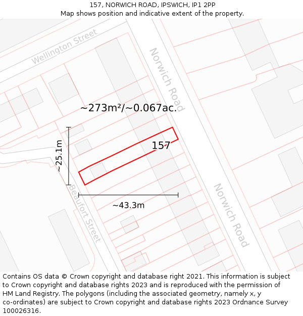 157, NORWICH ROAD, IPSWICH, IP1 2PP: Plot and title map