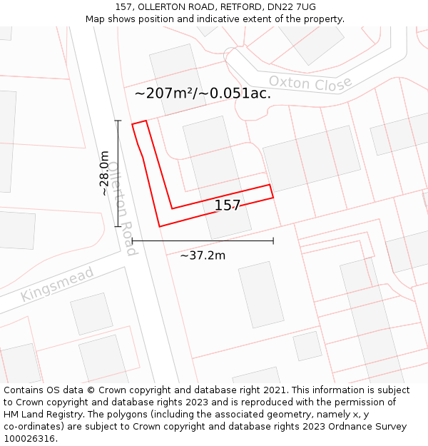 157, OLLERTON ROAD, RETFORD, DN22 7UG: Plot and title map