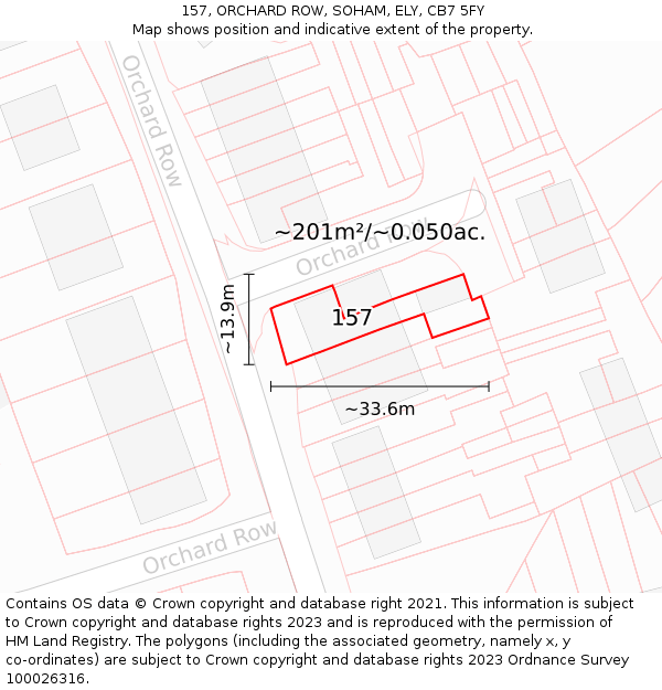 157, ORCHARD ROW, SOHAM, ELY, CB7 5FY: Plot and title map