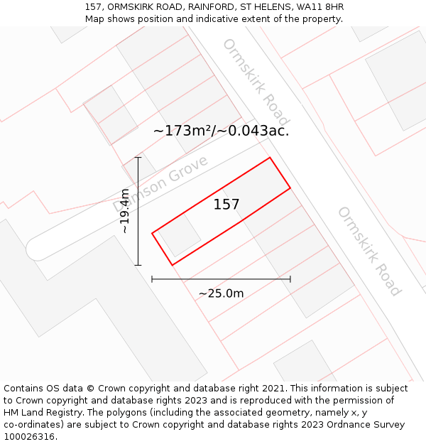 157, ORMSKIRK ROAD, RAINFORD, ST HELENS, WA11 8HR: Plot and title map