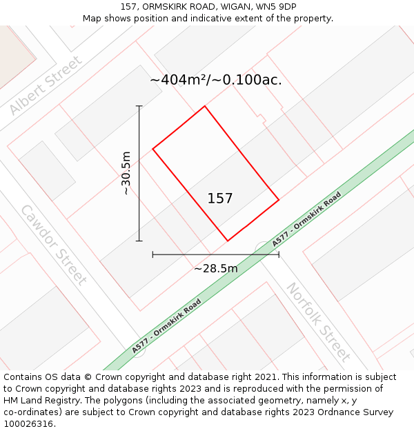 157, ORMSKIRK ROAD, WIGAN, WN5 9DP: Plot and title map