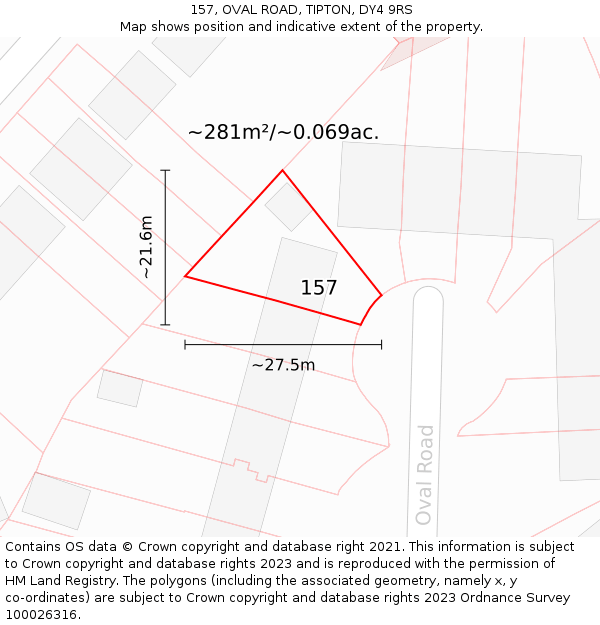157, OVAL ROAD, TIPTON, DY4 9RS: Plot and title map