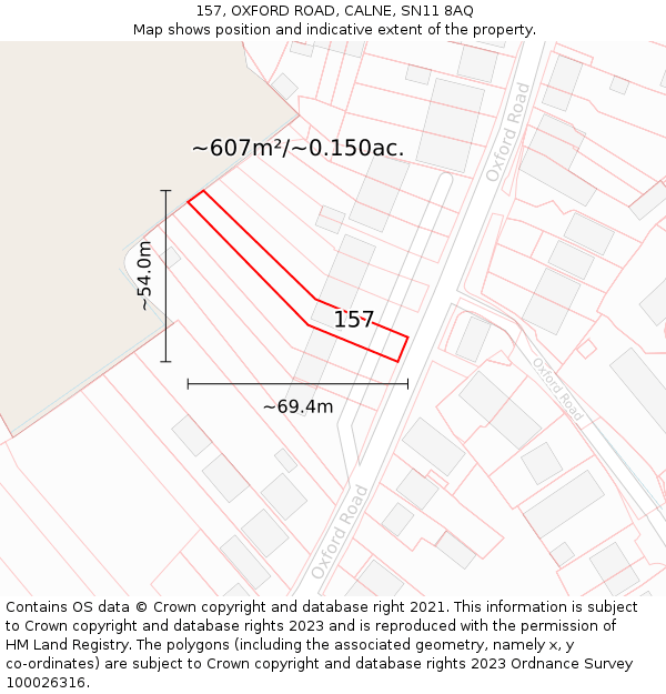 157, OXFORD ROAD, CALNE, SN11 8AQ: Plot and title map