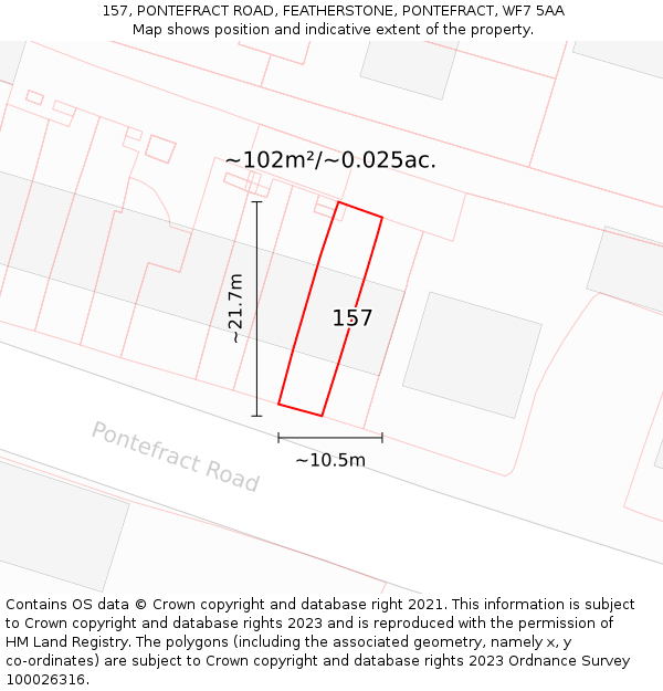 157, PONTEFRACT ROAD, FEATHERSTONE, PONTEFRACT, WF7 5AA: Plot and title map
