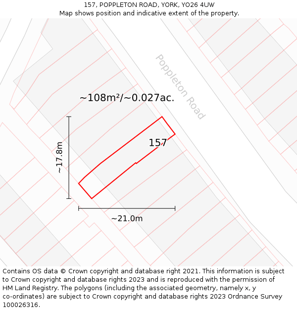 157, POPPLETON ROAD, YORK, YO26 4UW: Plot and title map