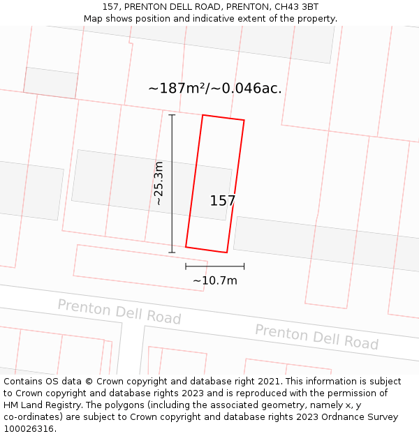 157, PRENTON DELL ROAD, PRENTON, CH43 3BT: Plot and title map