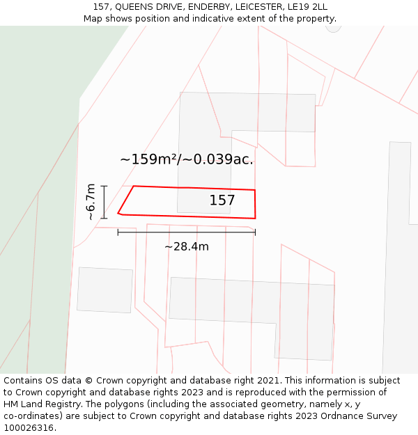 157, QUEENS DRIVE, ENDERBY, LEICESTER, LE19 2LL: Plot and title map