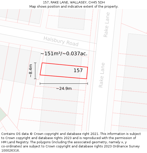 157, RAKE LANE, WALLASEY, CH45 5DH: Plot and title map