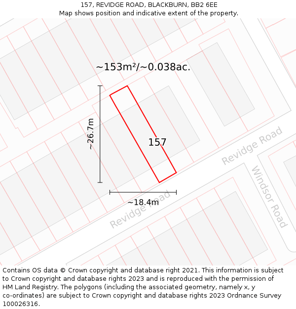 157, REVIDGE ROAD, BLACKBURN, BB2 6EE: Plot and title map