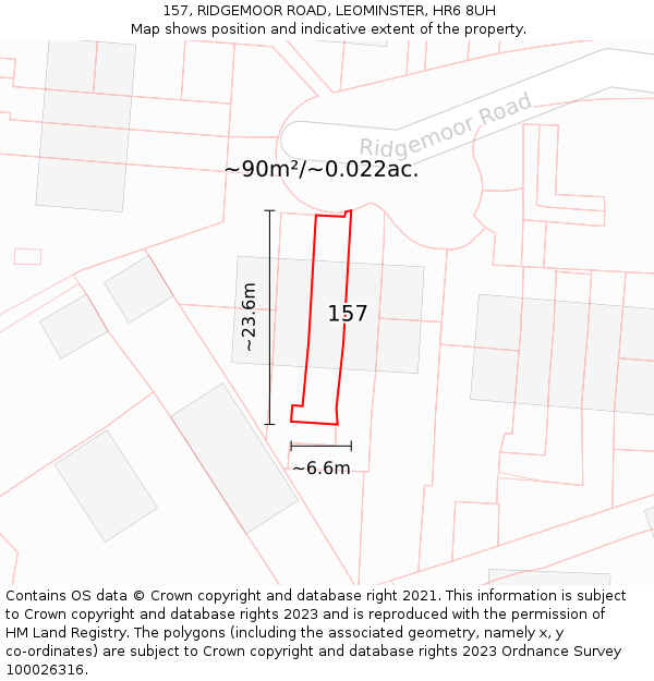 157, RIDGEMOOR ROAD, LEOMINSTER, HR6 8UH: Plot and title map