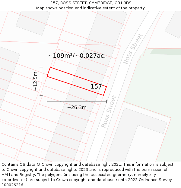 157, ROSS STREET, CAMBRIDGE, CB1 3BS: Plot and title map