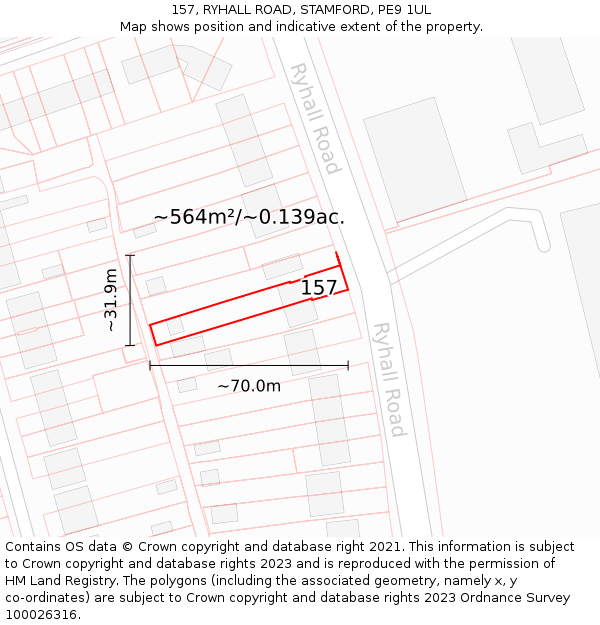 157, RYHALL ROAD, STAMFORD, PE9 1UL: Plot and title map