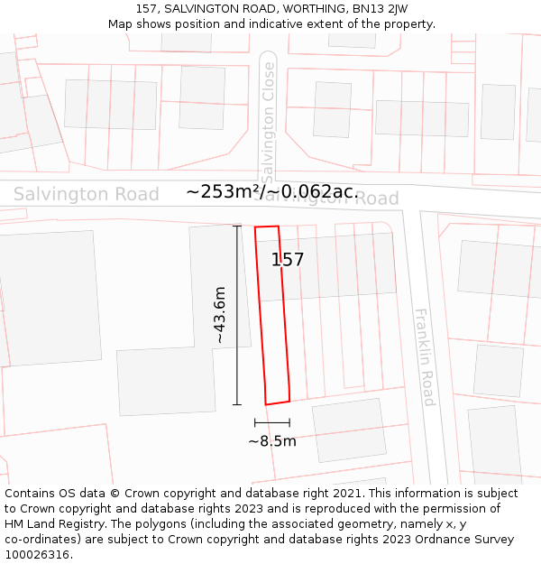 157, SALVINGTON ROAD, WORTHING, BN13 2JW: Plot and title map