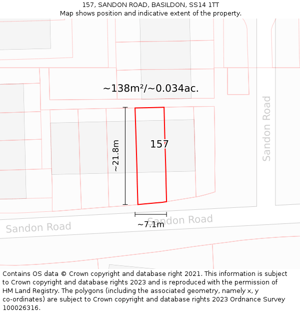 157, SANDON ROAD, BASILDON, SS14 1TT: Plot and title map