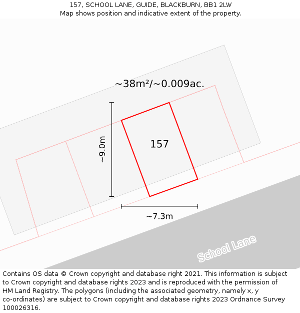 157, SCHOOL LANE, GUIDE, BLACKBURN, BB1 2LW: Plot and title map