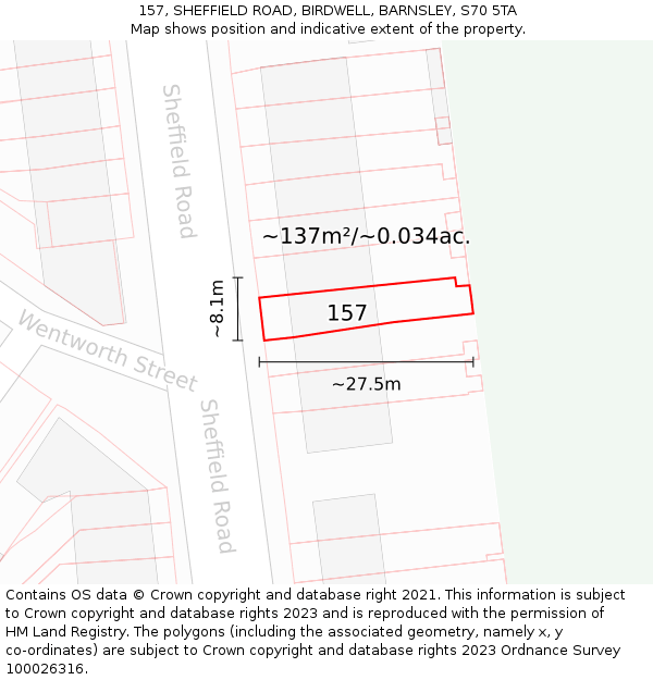 157, SHEFFIELD ROAD, BIRDWELL, BARNSLEY, S70 5TA: Plot and title map