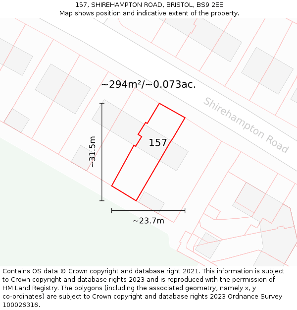 157, SHIREHAMPTON ROAD, BRISTOL, BS9 2EE: Plot and title map