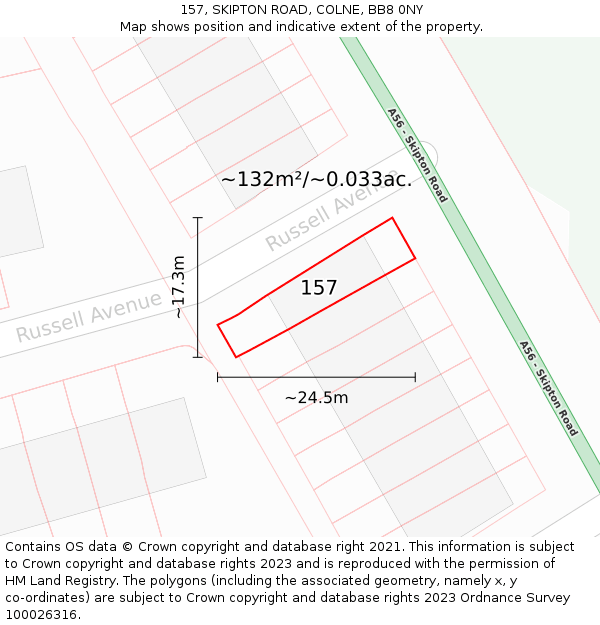 157, SKIPTON ROAD, COLNE, BB8 0NY: Plot and title map
