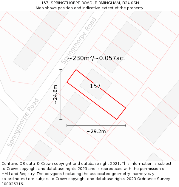 157, SPRINGTHORPE ROAD, BIRMINGHAM, B24 0SN: Plot and title map