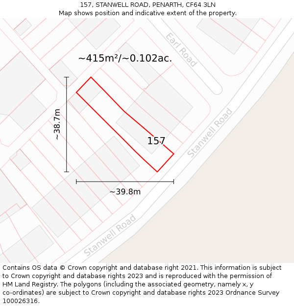 157, STANWELL ROAD, PENARTH, CF64 3LN: Plot and title map