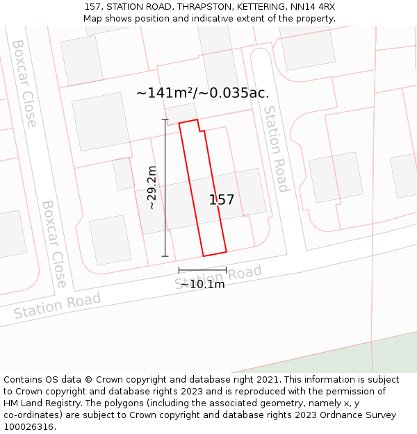157, STATION ROAD, THRAPSTON, KETTERING, NN14 4RX: Plot and title map