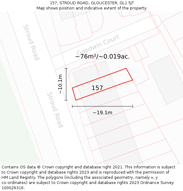 157, STROUD ROAD, GLOUCESTER, GL1 5JT: Plot and title map