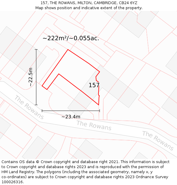 157, THE ROWANS, MILTON, CAMBRIDGE, CB24 6YZ: Plot and title map