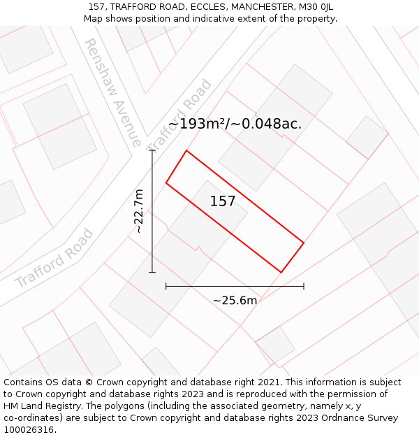 157, TRAFFORD ROAD, ECCLES, MANCHESTER, M30 0JL: Plot and title map