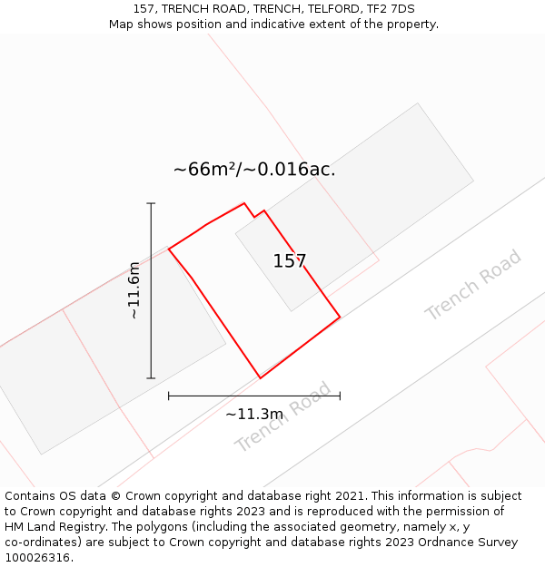 157, TRENCH ROAD, TRENCH, TELFORD, TF2 7DS: Plot and title map