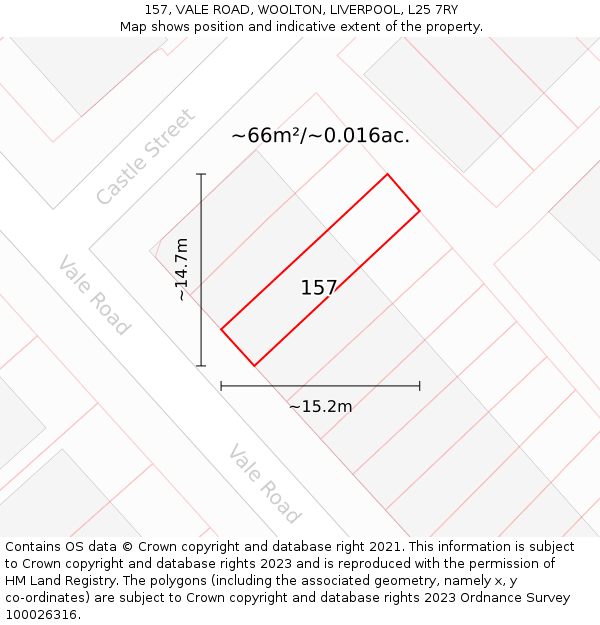 157, VALE ROAD, WOOLTON, LIVERPOOL, L25 7RY: Plot and title map
