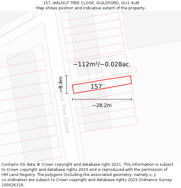 157, WALNUT TREE CLOSE, GUILDFORD, GU1 4UB: Plot and title map