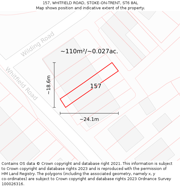 157, WHITFIELD ROAD, STOKE-ON-TRENT, ST6 8AL: Plot and title map