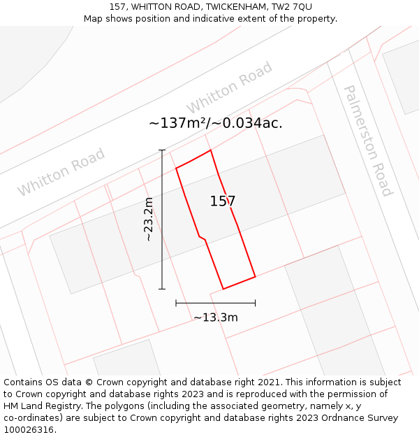 157, WHITTON ROAD, TWICKENHAM, TW2 7QU: Plot and title map