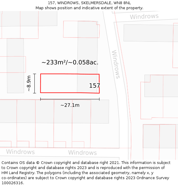 157, WINDROWS, SKELMERSDALE, WN8 8NL: Plot and title map