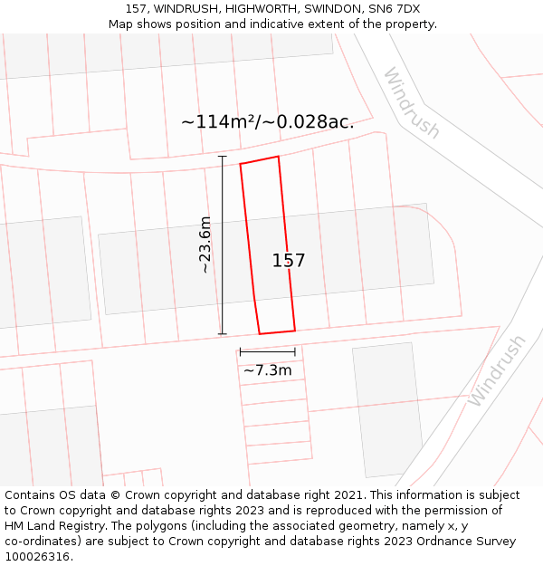 157, WINDRUSH, HIGHWORTH, SWINDON, SN6 7DX: Plot and title map