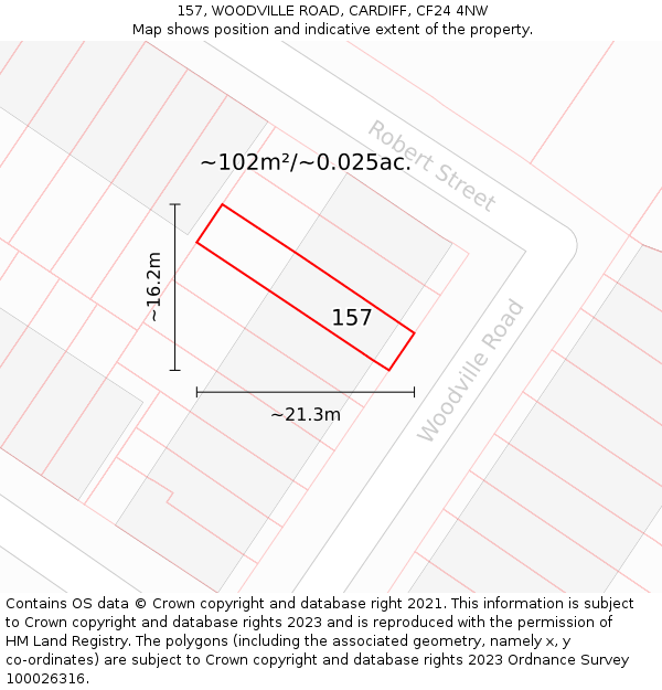 157, WOODVILLE ROAD, CARDIFF, CF24 4NW: Plot and title map